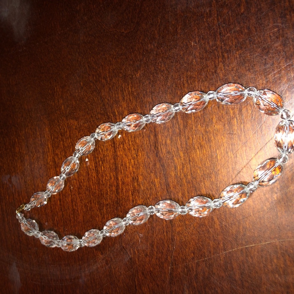 Clear Crystal Beaded Necklace w/ Gold Stamp Clasp